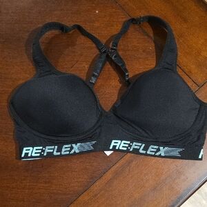 (J15) Reflex Black and Teal Sports Bra Sz L